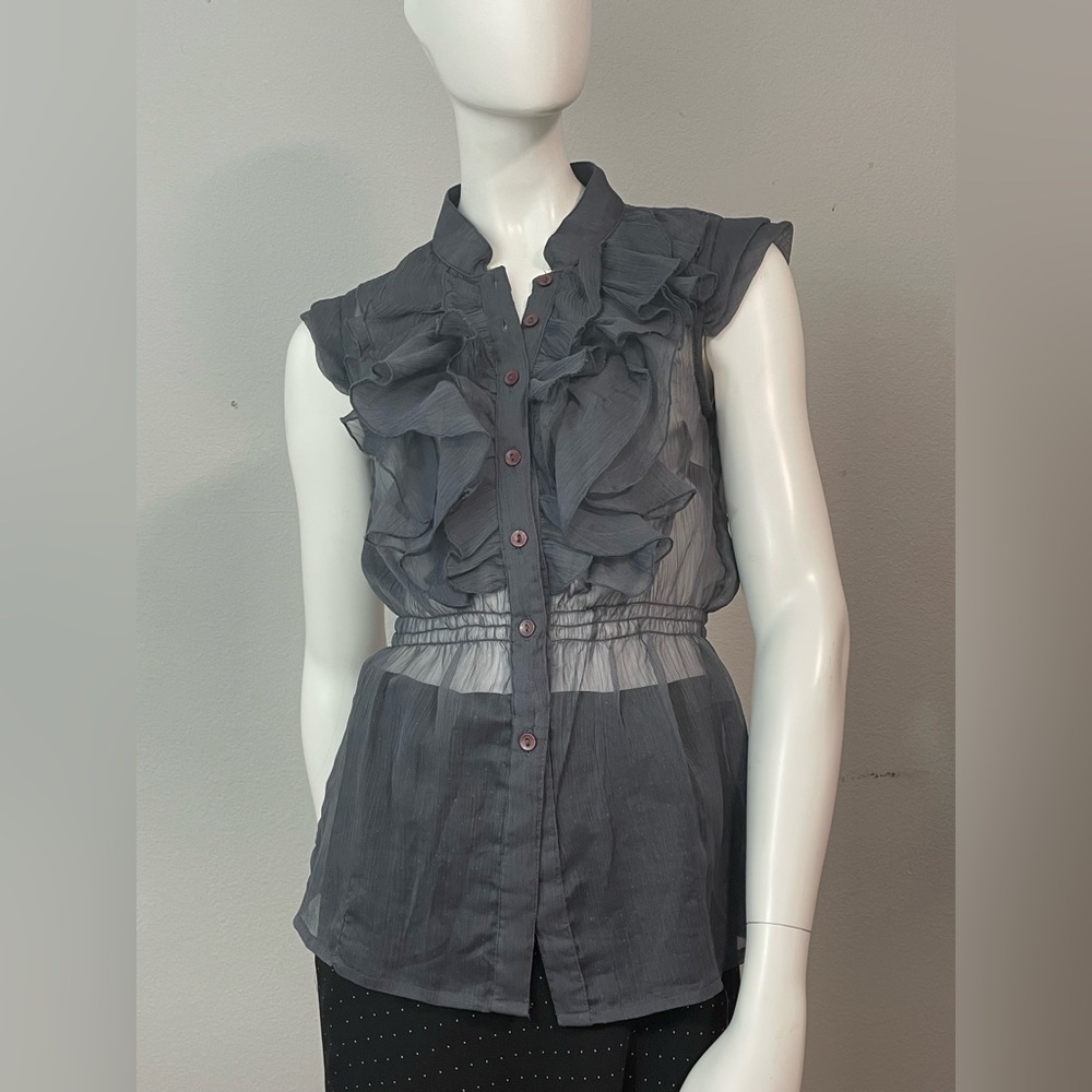 Ruffled Sleeveless Shirt, Size S